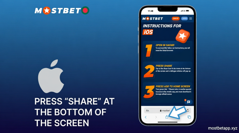 Step 4: Press Share at the bottom of the screen to install Mostbet